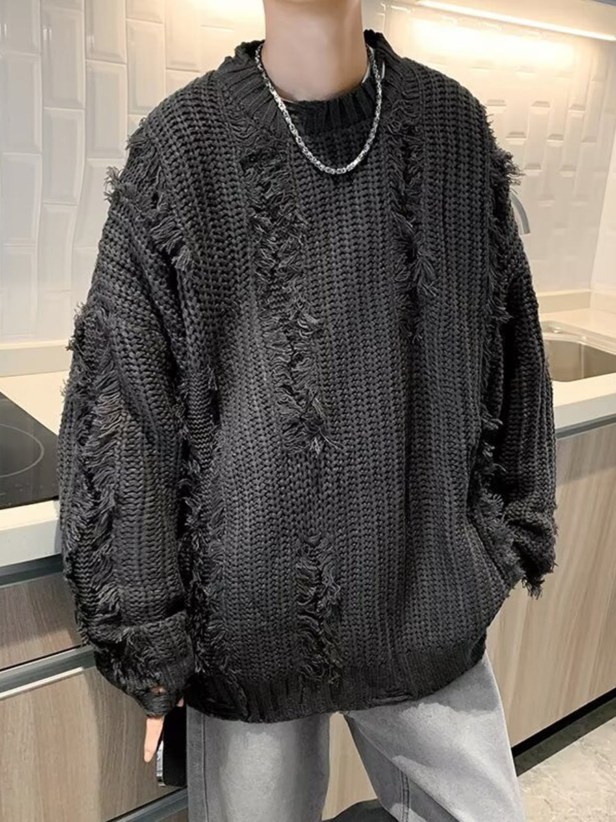 Men's Fringed Loose Knit Sweater