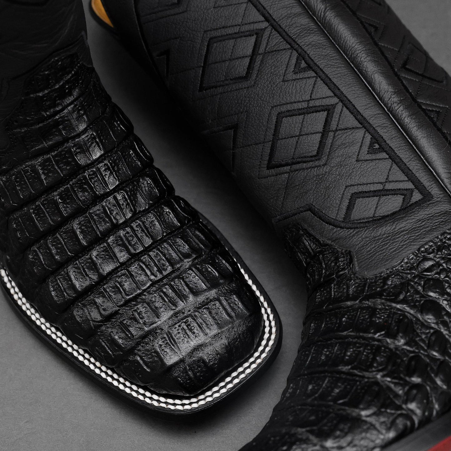 TOTAL BLACK Anaconda Leather Boots - Square Toe