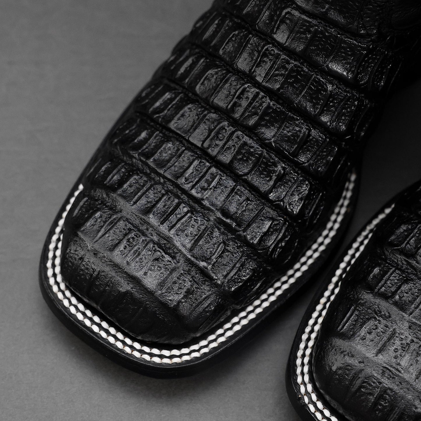 TOTAL BLACK Anaconda Leather Boots - Square Toe