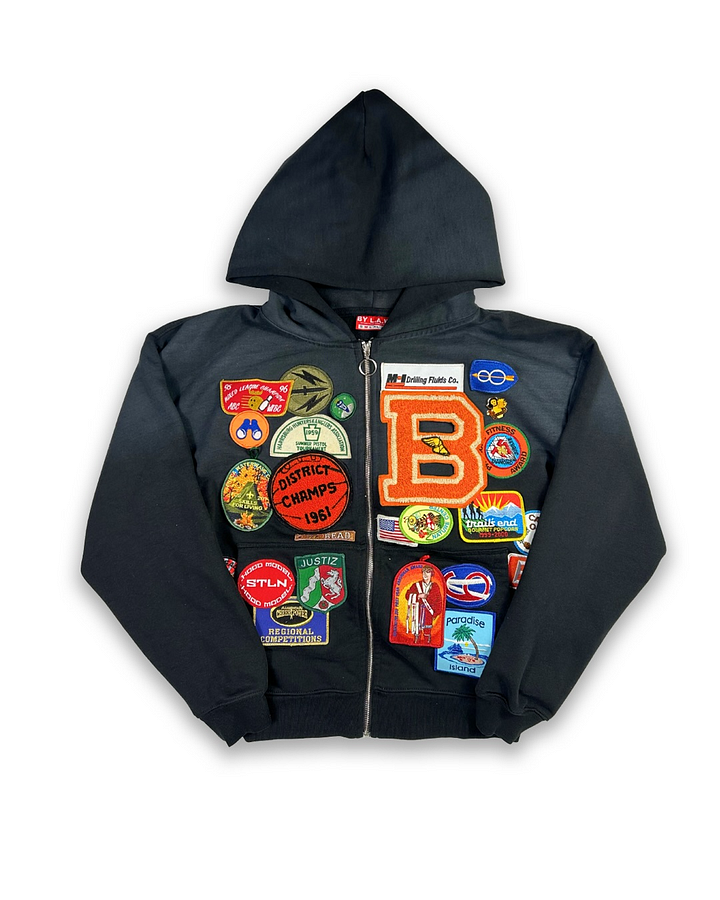 Casual Preppy Style Badge Zip-up Hoodie