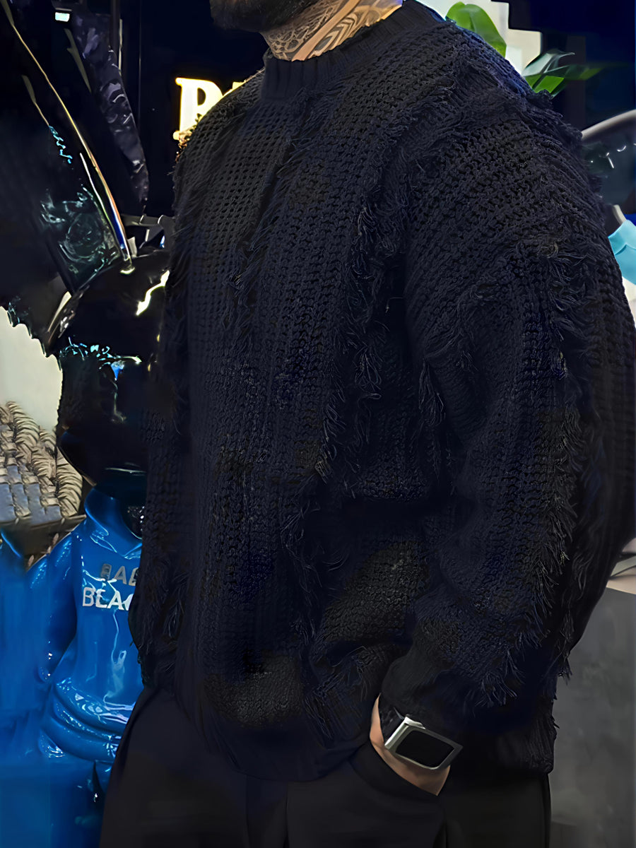 Men's Fringed Loose Knit Sweater